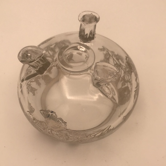 VTG 50s Viking Glass Flowerite Frog w/Flanders Poppies Sterling Silver Overlay - Picture 6 of 10